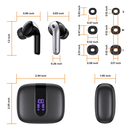 TAGRY Bluetooth Headphones True Wireless Earbuds 60H Playback LED Power Display Earphones with Wireless Charging Case IPX5 Waterproof in-Ear Ear buds with Mic for TV Smart Phone Laptop Computer Sports