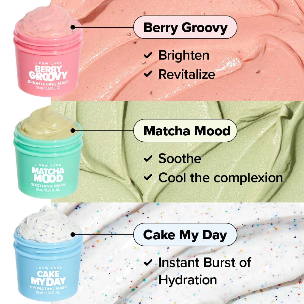 I DEW CARE Wash Off Face Mask Skincare Gift Set - Mini Scoops | Facial Masks, Matcha, Korean Skincare, Pore Cleansing Mask, Cruelty-Free, Travel Size, Mini Set, Stocking Stuffers, Teen Girl Gift Set