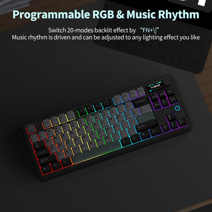 AK870 Gasket Mechanical Keyboard with Hot Swap TFT Screen & Knob - Five Layer Padding - 4000mAh Battery - South Facing LED - Bluetooth/2.4GHZ/Wired Hot Swap RGB Keyboard