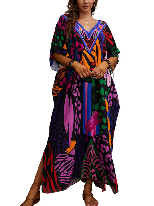 Kaftan Dresses for Women Plus Size Bathing Suit Cover up Caftan Maxi Beach Dresses Dark Purple