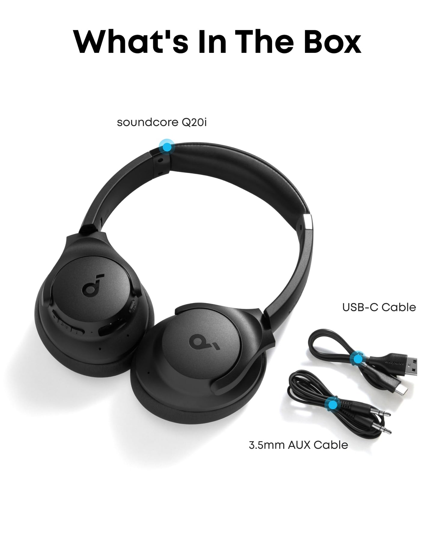 Soundcore by Anker Q20i Hybrid Active Noise Cancelling Headphones, Wireless Over-Ear Bluetooth, 40H Long ANC Playtime, Hi-Res Audio, Big Bass, Customize via an App, Transparency Mode