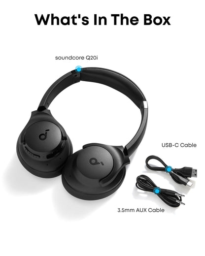 Soundcore by Anker Q20i Hybrid Active Noise Cancelling Headphones, Wireless Over-Ear Bluetooth, 40H Long ANC Playtime, Hi-Res Audio, Big Bass, Customize via an App, Transparency Mode