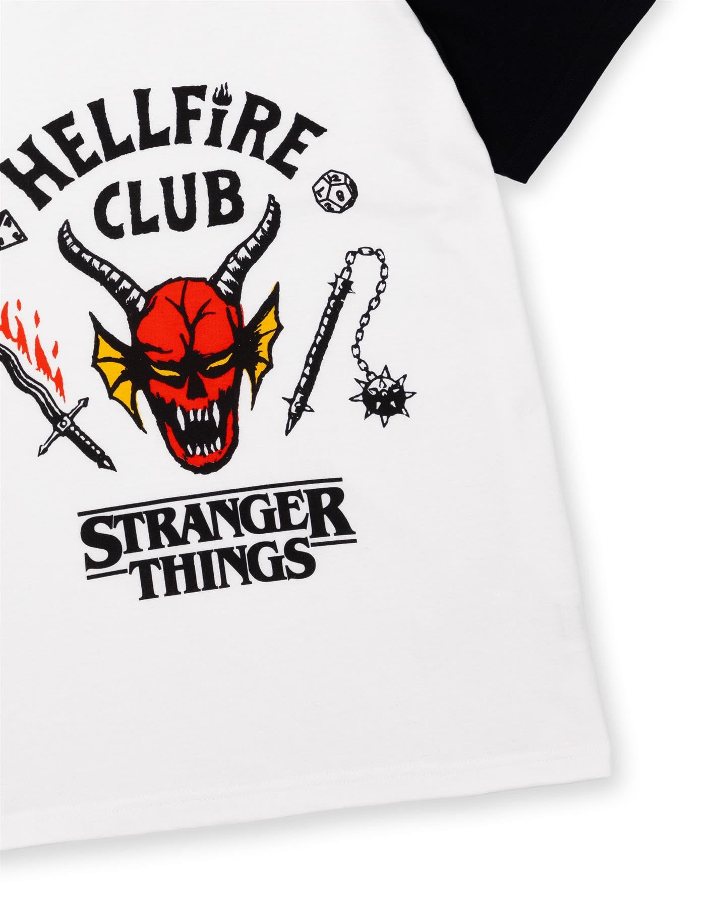 Stranger Things Hellfire Club Raglan Kids T-Shirt | Boys Girls Hawkins Society Eddie Black & White Outfit | Season 4 Merch