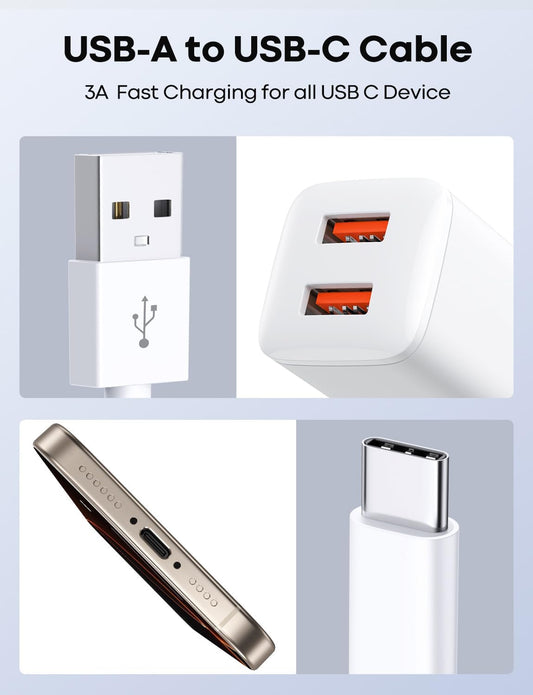 efhxonly 10FT/Long USB to USB C Cable [2Pack], 10foot Type C Charge Cord USB A to USBC Fast Charging Cable for iPhone 17 16 Pro Max, Samsung Galaxy S25/S24/S23, iPad Pro/Air, Fire HD 10 8