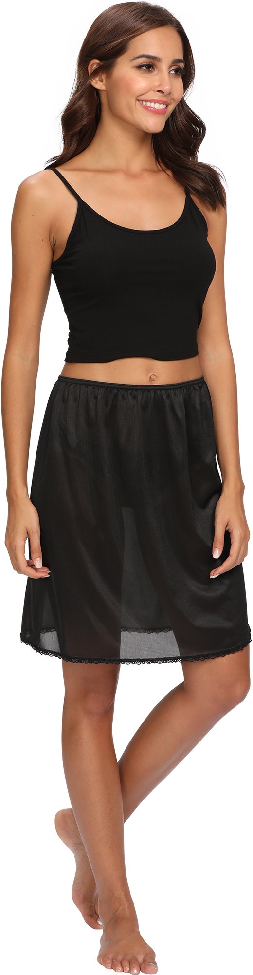 GYS Half Slip for Women Under Dress Silky Lace Underskirt, Black, Large