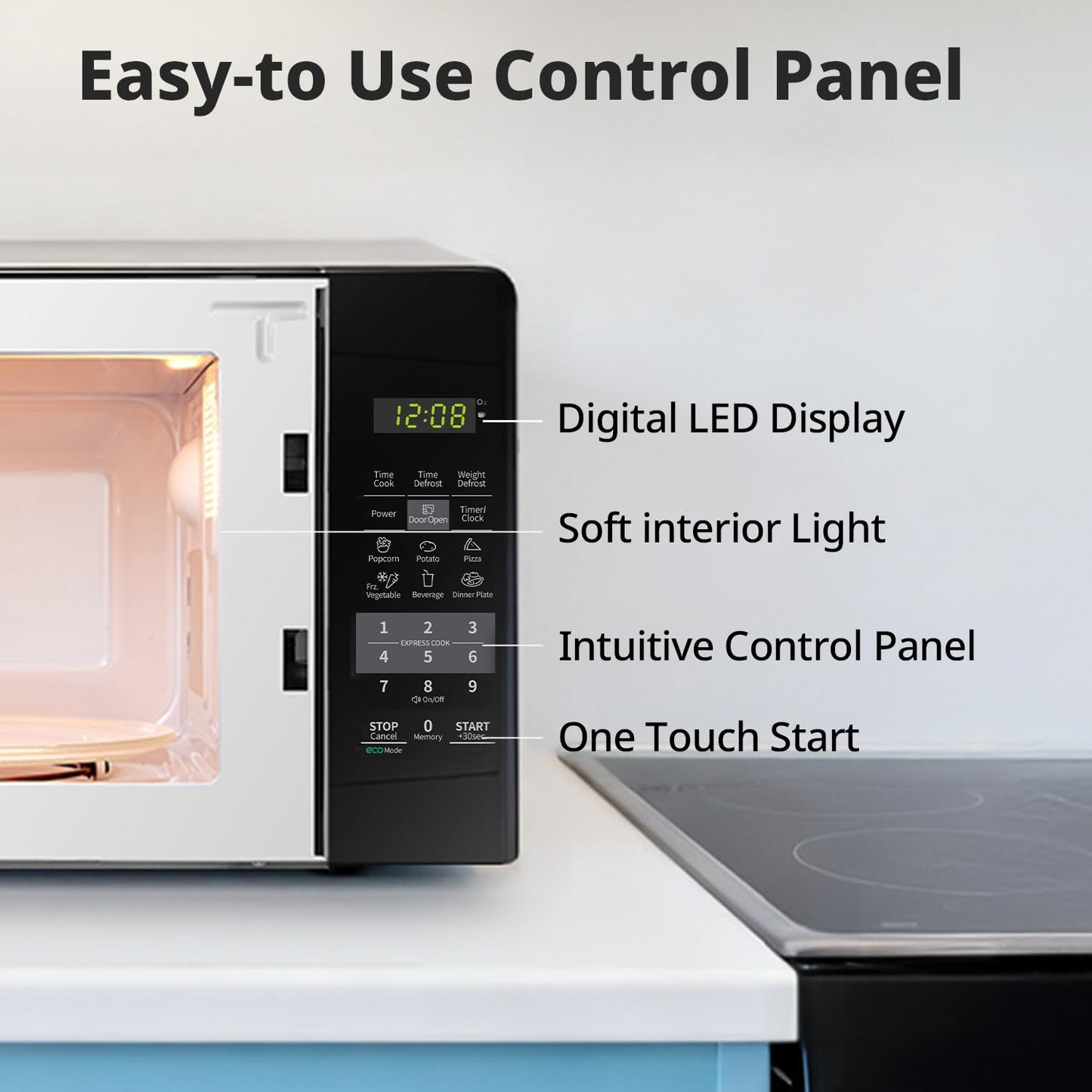 COMFEE' EM720CPL-PMB Countertop Microwave Oven with Sound On/Off, ECO Mode and Easy One-Touch Buttons, 0.7cu.ft, 700W, Black