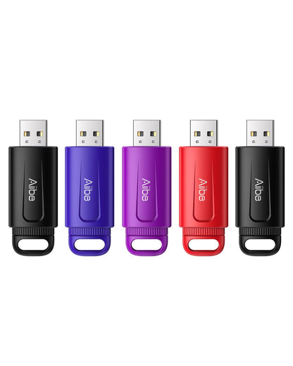 Aiibe 32GB Flash Drive 5 Pack USB 2.0 Memory Stick Multipack for Laptop (32 GB, Colorful)