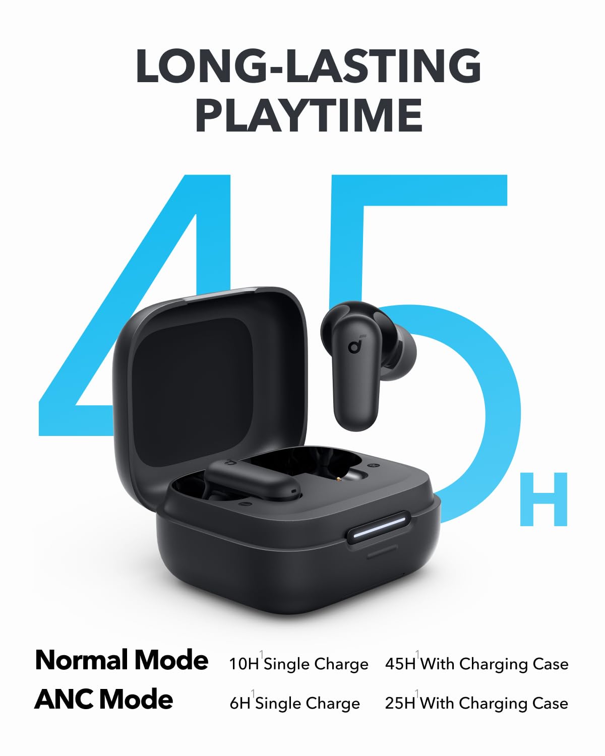 Soundcore P30i by Anker Noise Cancelling Earbuds, Strong and Smart Noise Cancelling, Powerful Bass, 45H Playtime, 2-in-1 Case and Phone Stand, IP54, Wireless Earbuds, Bluetooth 5.4 (Black)