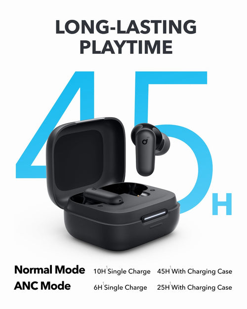 Soundcore P30i by Anker Noise Cancelling Earbuds, Strong and Smart Noise Cancelling, Powerful Bass, 45H Playtime, 2-in-1 Case and Phone Stand, IP54, Wireless Earbuds, Bluetooth 5.4 (Black)
