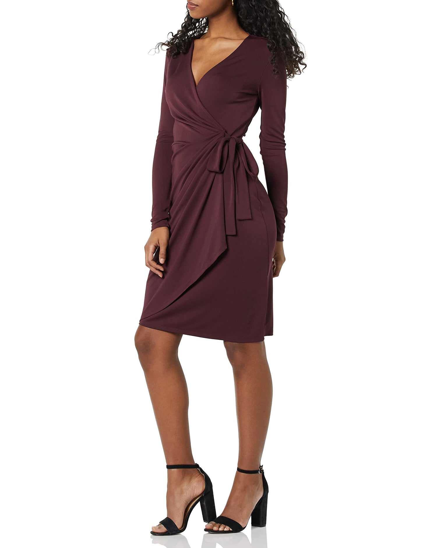 Amazon Essentials Women's Long Sleeve Classic Wrap Dress (Available in Plus Size), Burgundy, X-Large