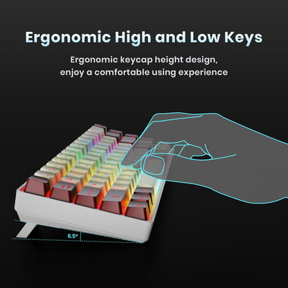 GEODMAER 65% Wireless Gaming Keyboard: LED Backlit, 68 Keys, Ultra-Compact, Anti-ghosting, No-Conflict Wireless Keyboard for PC Laptop Windows Gamer(White-Red)