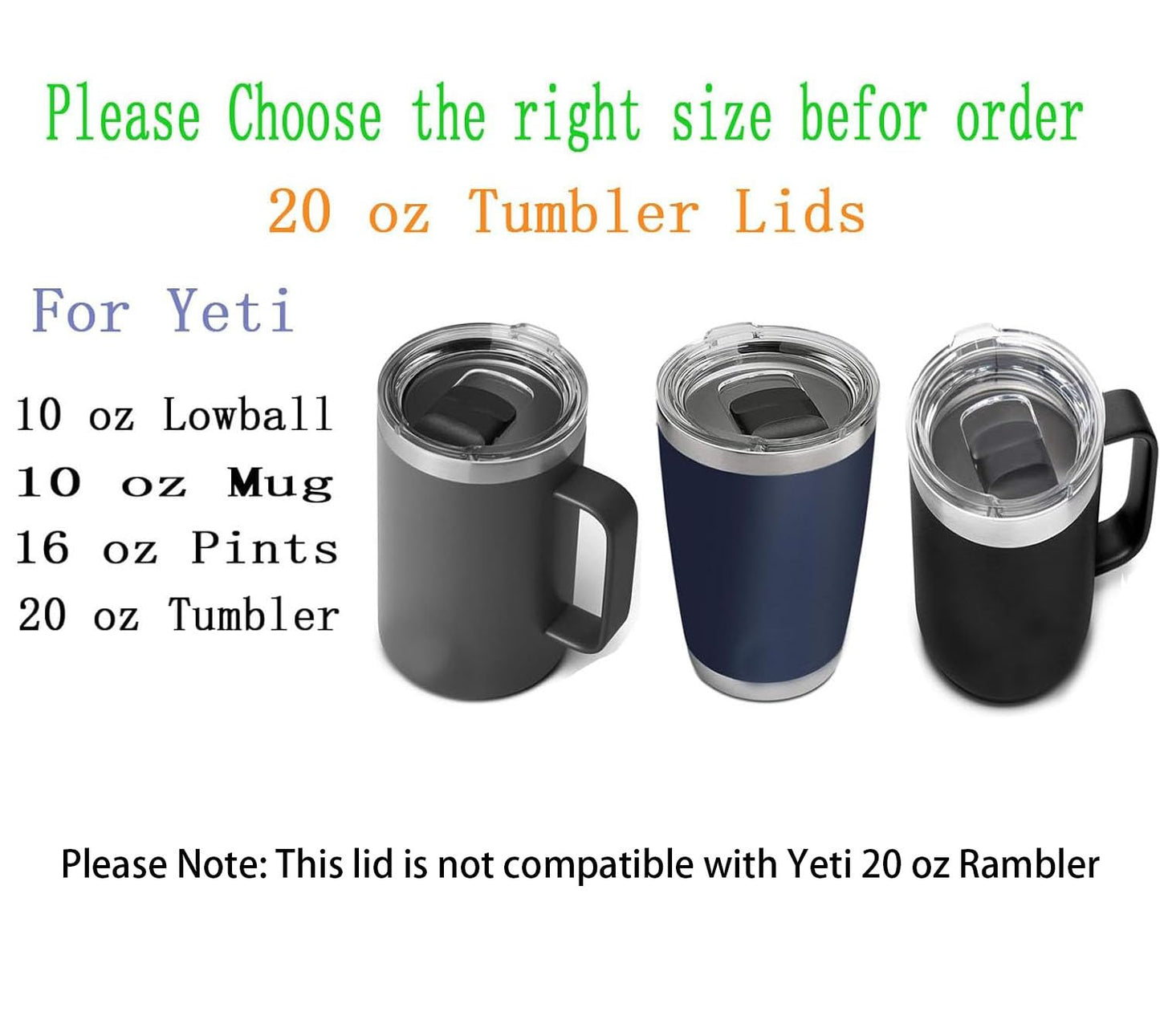 20 oz Tumbler Lids for Yeti, 2 Pcs Replacement Magnetic Spill-Resistant Lids for Yeti 20 oz Tumbler, 10 oz Mug, 10 oz Lowball with Magnetic Slider Switch, BPA Free