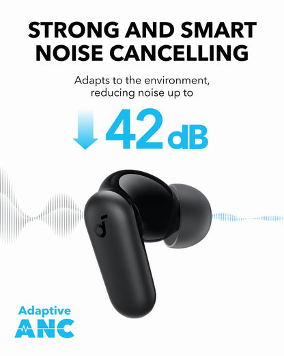 Soundcore P30i by Anker Noise Cancelling Earbuds, Strong and Smart Noise Cancelling, Powerful Bass, 45H Playtime, 2-in-1 Case and Phone Stand, IP54, Wireless Earbuds, Bluetooth 5.4 (Black)