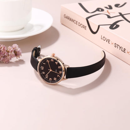 TWOPTION Women's Dainty Analog Leather Dress Watch for Small Wrists, Ladies Waterproof Watches for Women, Reloj para Mujer (Black-23#)