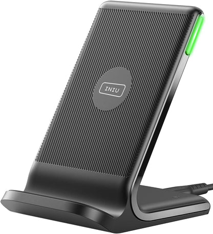 INIU Wireless Charger, 15W Fast Qi Certified Wireless Charging Station with Sleep-Friendly Adaptive Light Compatible with iPhone 17 16 15 14 13 12 Pro Max Samsung Galaxy S25 S24 S23 Note 20 Google etc
