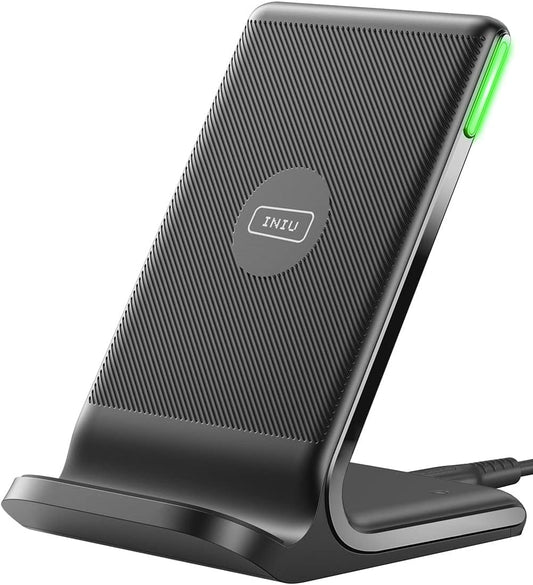 INIU Wireless Charger, 15W Fast Qi Certified Wireless Charging Station with Sleep-Friendly Adaptive Light Compatible with iPhone 17 16 15 14 13 12 Pro Max Samsung Galaxy S25 S24 S23 Note 20 Google etc