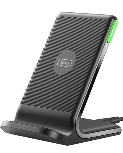 INIU Wireless Charger, 15W Fast Qi Certified Wireless Charging Station with Sleep-Friendly Adaptive Light Compatible with iPhone 17 16 15 14 13 12 Pro Max Samsung Galaxy S25 S24 S23 Note 20 Google etc