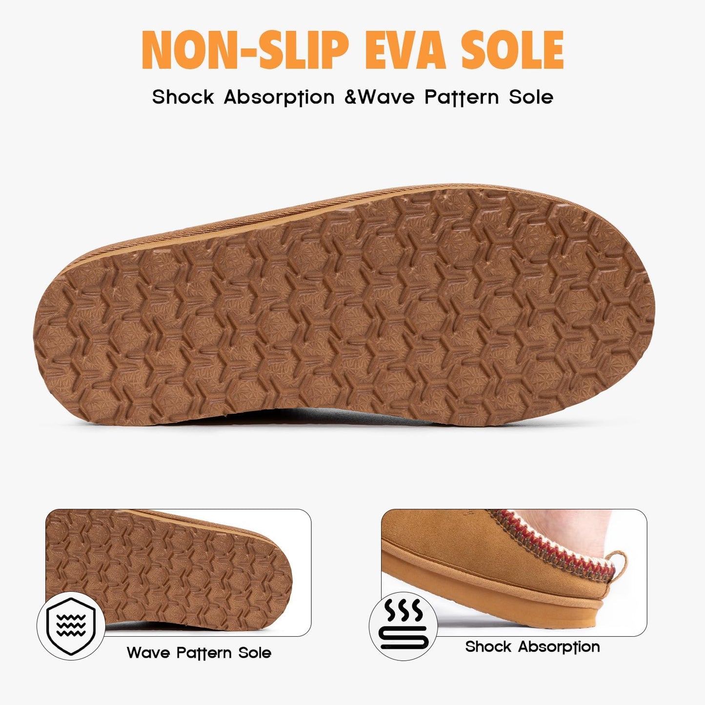 FITORY Women's Suede Slipper, Flat Slip On House Shoes with Faux Fur Lining Indoor Outdoor Short Mini Boots Khaki Size 8