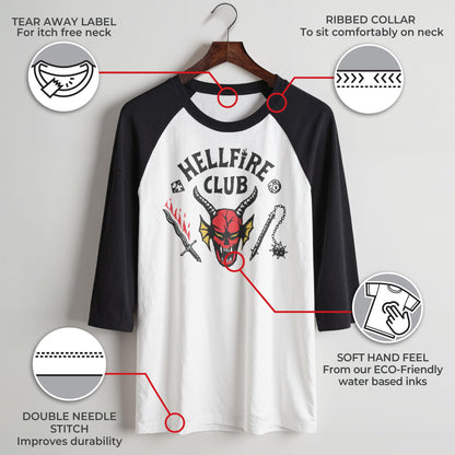 Men's Stranger Things Hellfire Club Costume Baseball Tee - White/Black - Medium