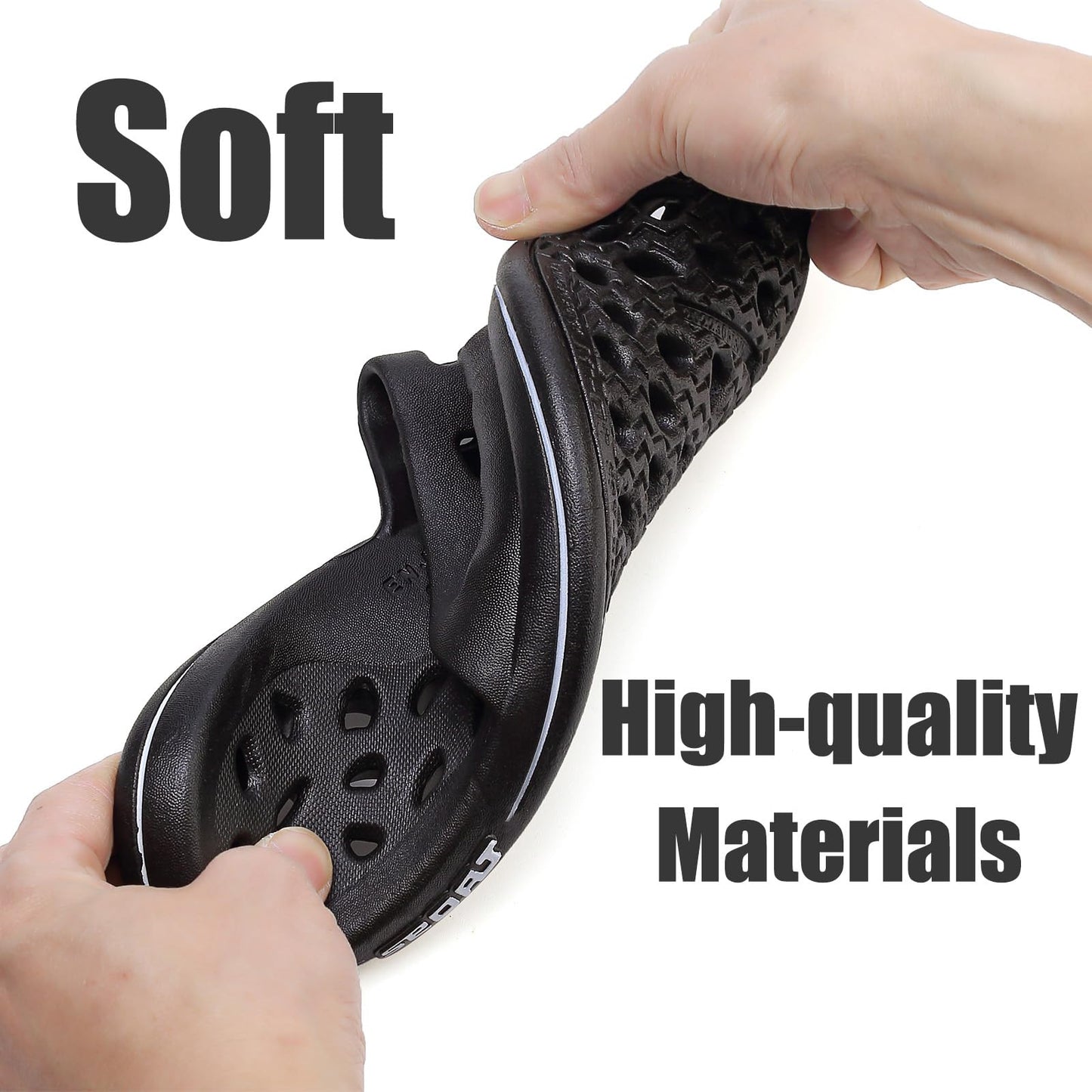 FINLEOO Shower Shoes for Women Men, Quick Drying Shower Sandals with Drain Holes Non-Slip Pool Slides Comfortable Lightweight House Slippers-Black