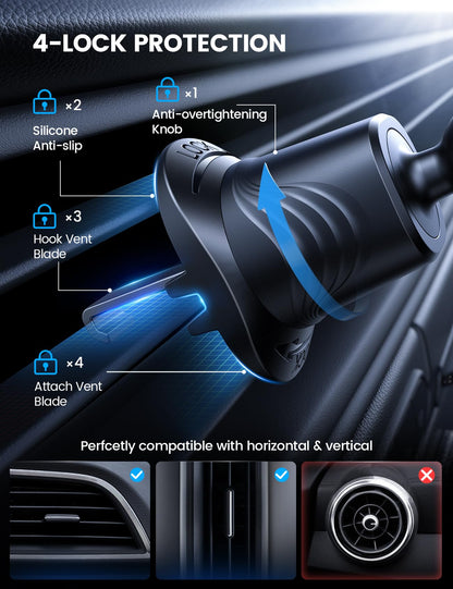 Lamicall Phone Mount for Car [3-in-1 Military-Grade Suction Cup] 360° Rotation Phone Holders for Your Car [Metal Hook] Cell Phone Car Mount Dashboard Vent Windshield for iPhone 17 16 15 Pro Max