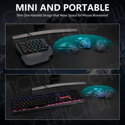 CHONCHOW One Handed Gaming Keyboard, 35 Keys, Rainbow LED, Wired USB, Ergonomic with Wrist Rest, Mini Portable, PS4/PS5/Xbox/PC/Laptop Compatible