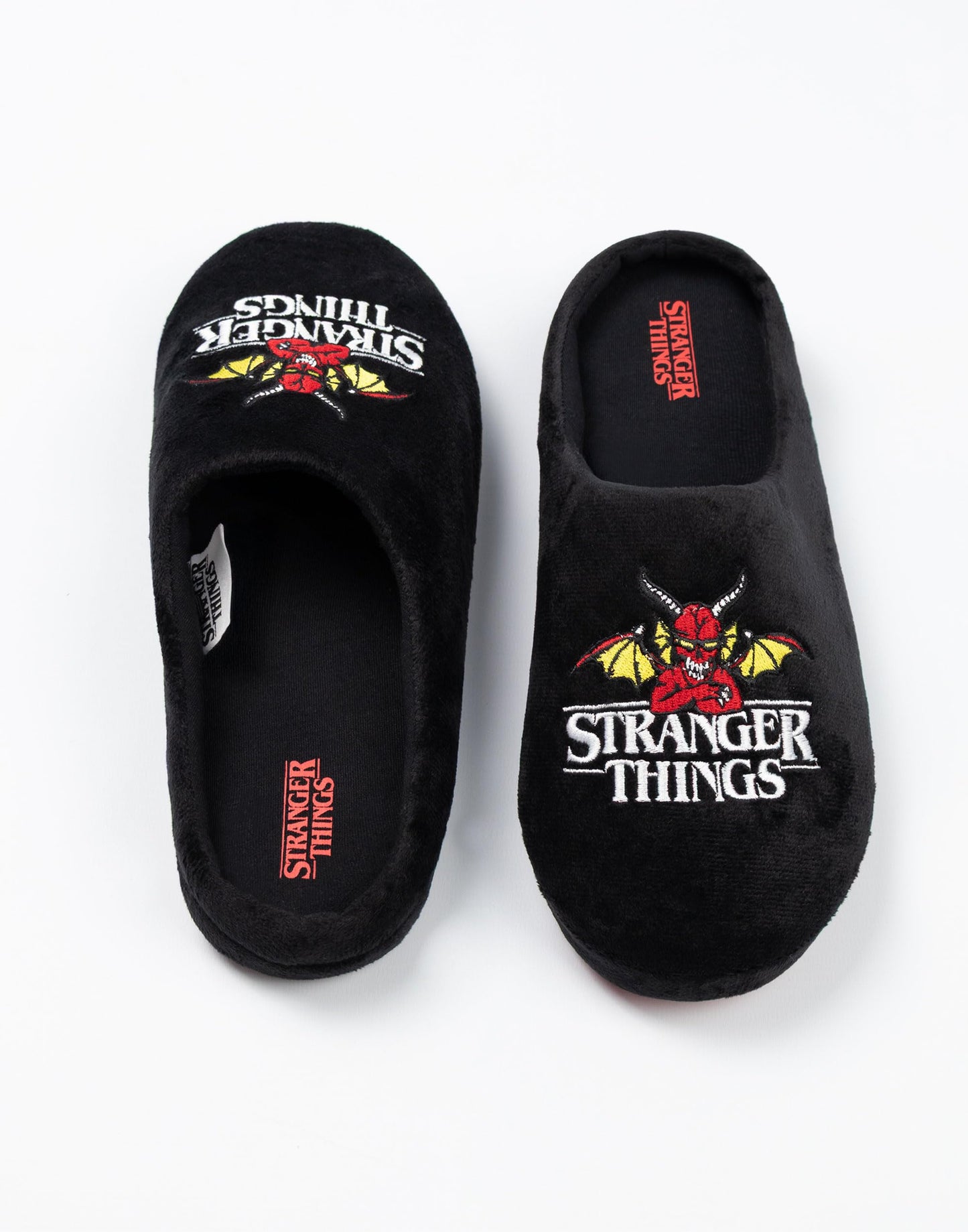 Stranger Things Unisex Black Logo Mule Slippers | Indoor Lounging Footwear with TV Show Design