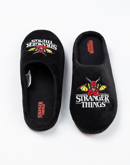 Stranger Things Unisex Black Logo Mule Slippers | Indoor Lounging Footwear with TV Show Design