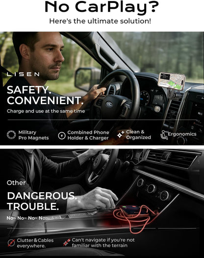 LISEN 15W MagSafe Car Mount Charger, [Stable & Fast Charging] Magnetic Wireless Car Charger, Car Phone Holder Charger Fits iPhone 17 Pro Max Air 16-12,Pixel 10, Samsung S25/S24 with MagSafe Case