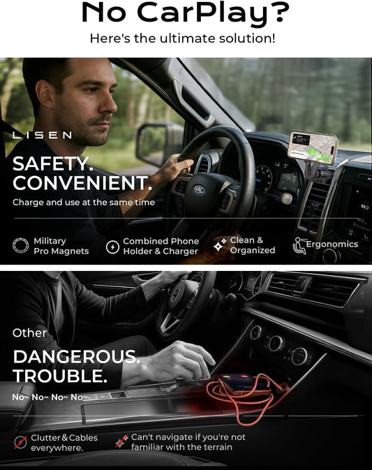 LISEN 15W MagSafe Car Mount Charger, [Stable & Fast Charging] Magnetic Wireless Car Charger, Car Phone Holder Charger Fits iPhone 17 Pro Max Air 16-12,Pixel 10, Samsung S25/S24 with MagSafe Case