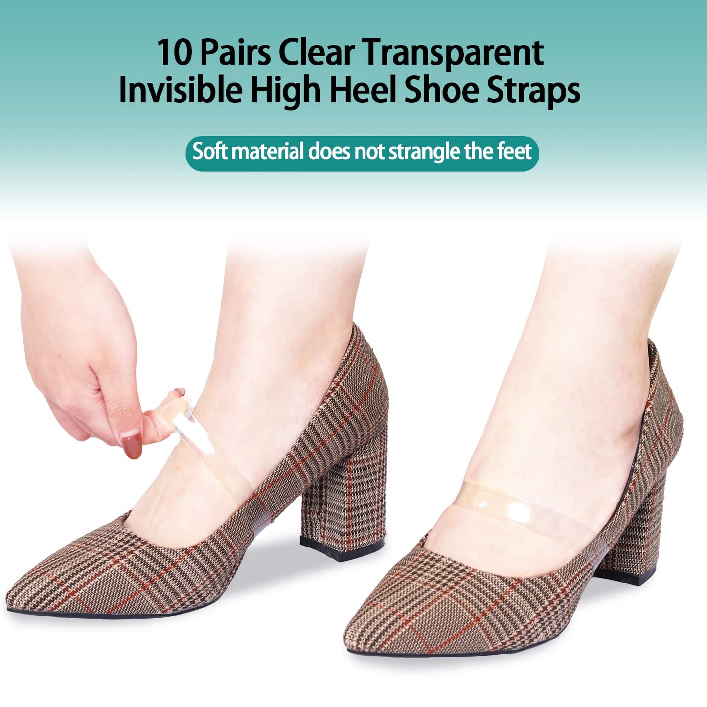 Vin Beauty Transparent Invisible High Heel Shoe Straps Women Elastic Shoe Laces Anti Loose Shoelace Belt Ankle Straps for Heels TPU Shoes Band Fixed Tie Belt for Holding Loose High Heel 10 Pairs