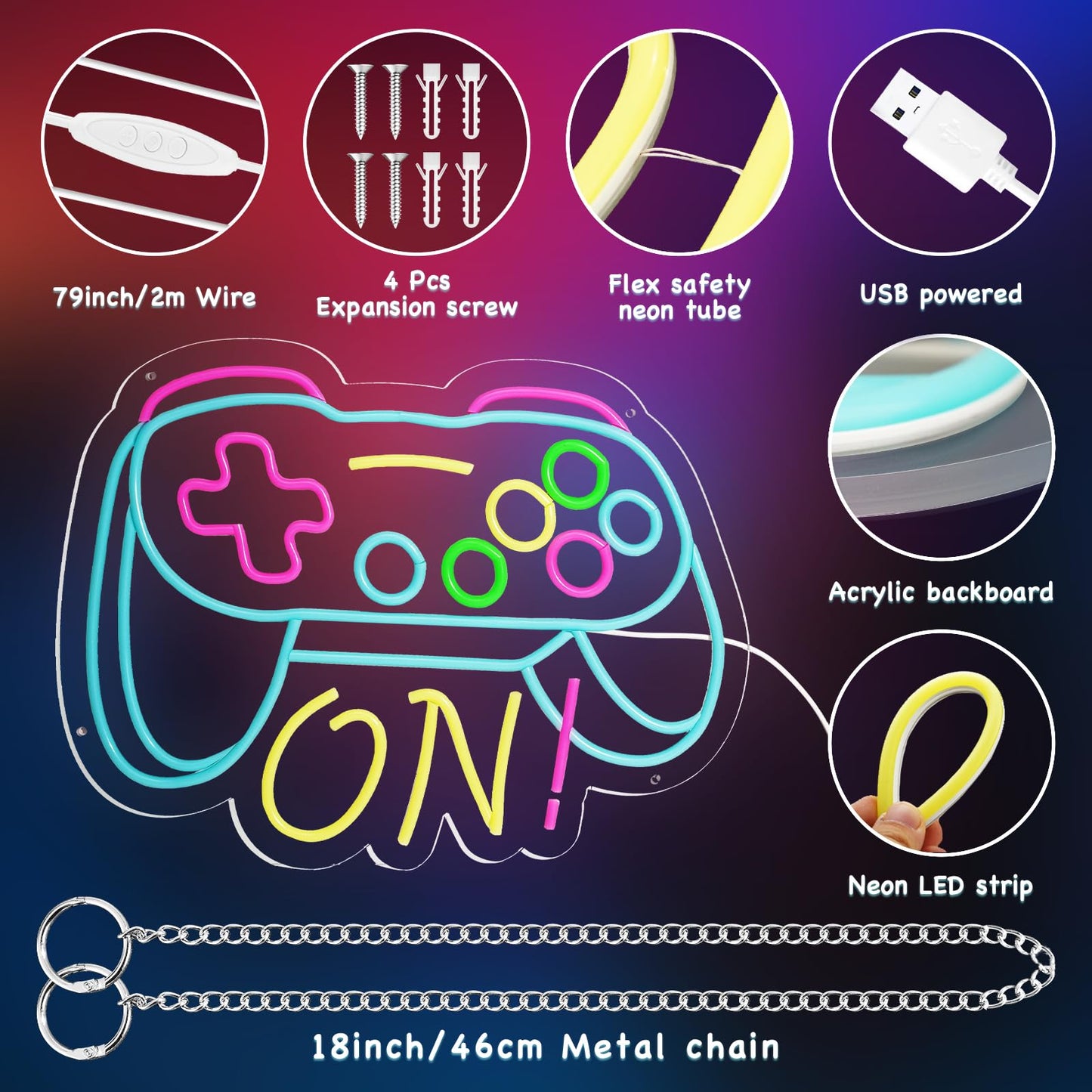 Gamer Neon Sign for Boys Gaming Room Bedroom Wall Decor, Gifts for Teen Kids, Video Game LED Light for Men, Gamepad Shaped Dimmable USB Powered Neon Lamp Game Room Accessories (16 X 12.5 inches)