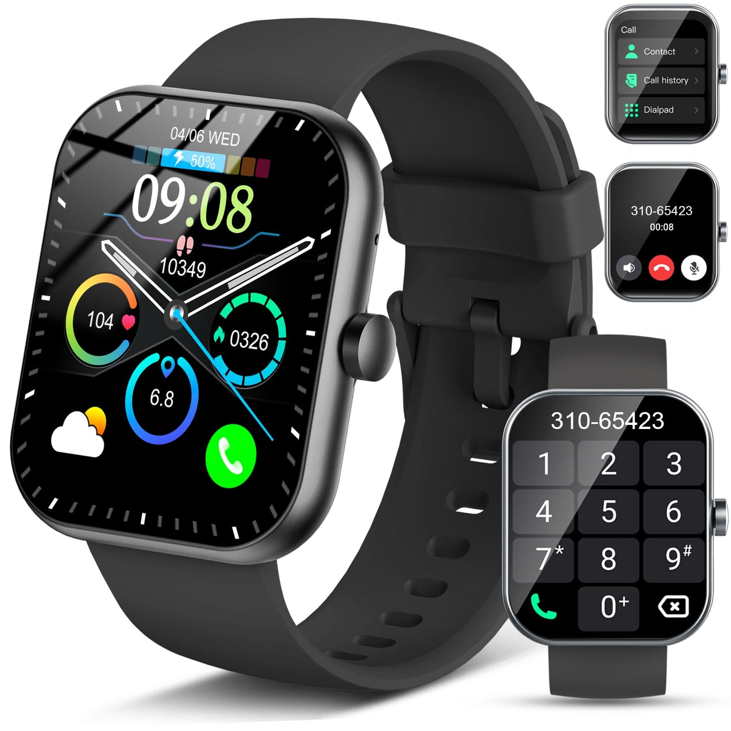 Smart Watch(Answer/Make Call), 1.96" Smartwatch for Men Women, 2025 New Fitness Watch with 110+ Sport Modes, Pedometer, Heart Rate/Sleep Monitor, IP68 Waterproof Activity Tracker for Android iOS