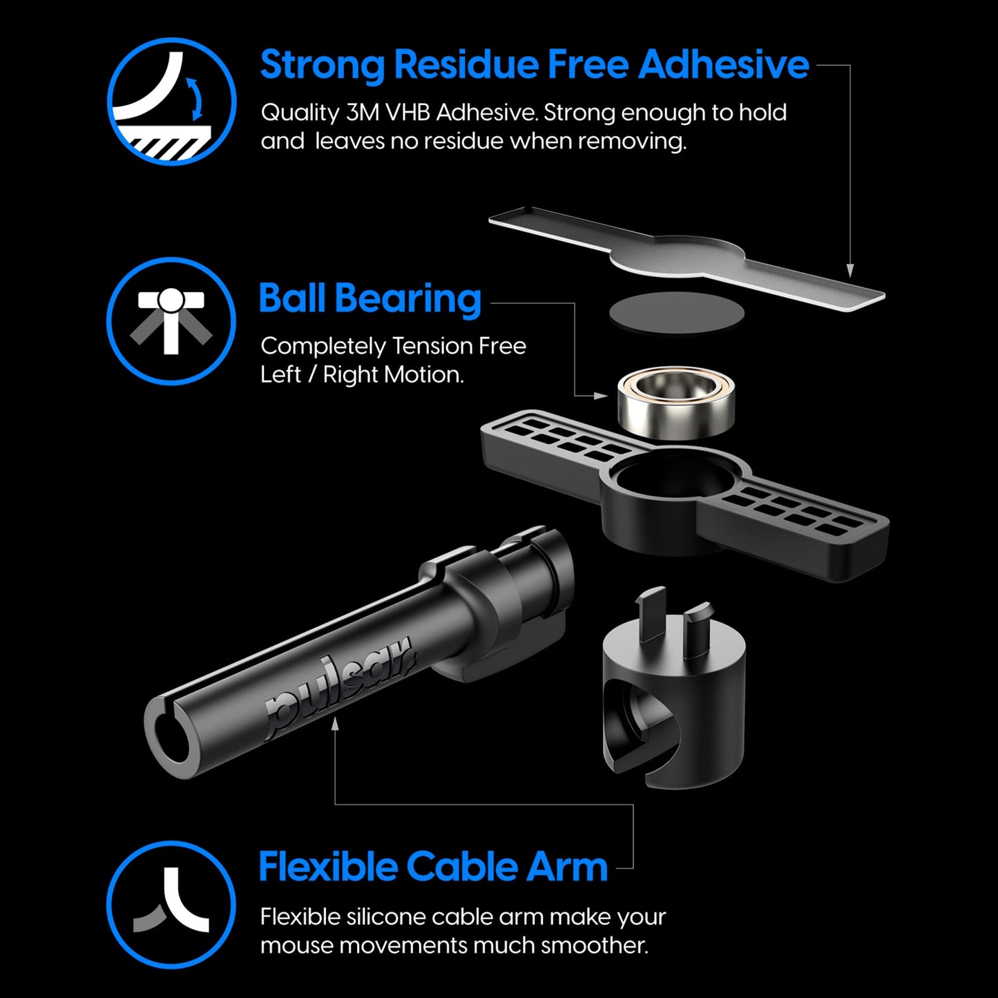 Pulsar Gaming Gears - Micro Bungee ES : Drag-Free Wired Mouse Support - Free Motion on Your Desk - Super Compact Size - Attach it to Your Monitor - Get More Space (Single Pack)