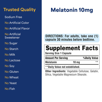 Puritan's Pride Premium Super Strength Melatonin 10mg Sleep Aid, Dietary Supplement for Sound, Restful, and Longer Sleep Support, 4 Month Supply, 120 Rapid Release Capsules (Packaging May Vary)