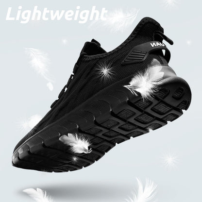 Men Running Shoes Tennis Walking Gym Slip On Workout Athletic Fashion Sneakers Lightweight Breathable Sport Jogging Casual Shoe Black Size 10