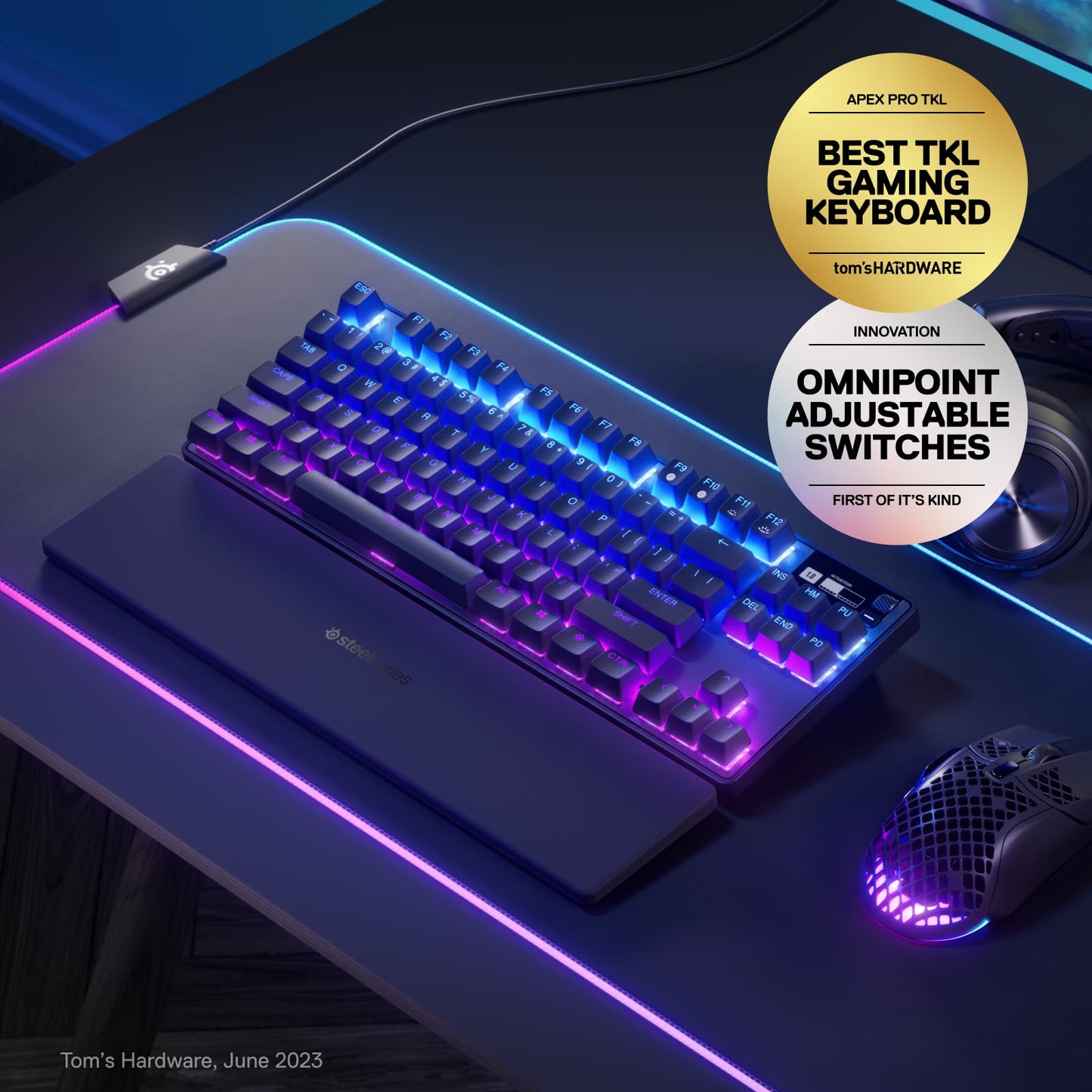 SteelSeries Apex Pro TKL Wireless HyperMagnetic Gaming Keyboard — Esports Tenkeyless — OLED Screen — Adjustable Actuation — PBT Keycaps — Bluetooth — 2.4GHz — USB-C