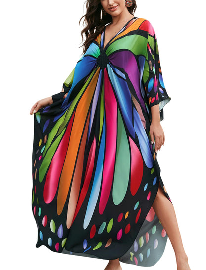 KECVOT Kaftan Dresses for Women Plus Size Batwing Sleeve Caftans Long Bathing Suit Cover Up Maxi Beach Dress Loungewear