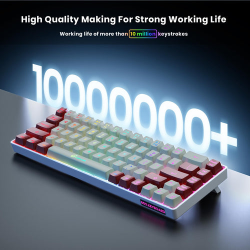 GEODMAER 65% Wireless Gaming Keyboard: LED Backlit, 68 Keys, Ultra-Compact, Anti-ghosting, No-Conflict Wireless Keyboard for PC Laptop Windows Gamer(White-Red)