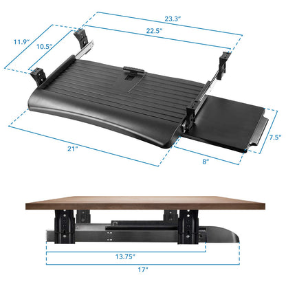Mount-It! Keyboard Tray Under Desk with Adjustable Mouse Platform – Easy-Glide Sliding Drawer Under Desk Slide Out – Ergonomic Under Key Board Shelf for Office, Gaming, and Workstations