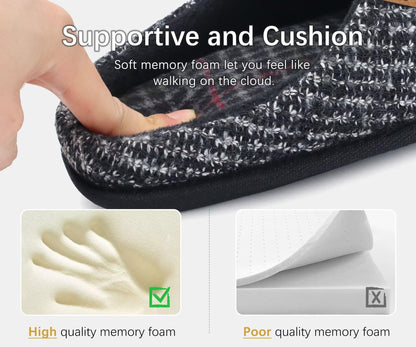 ONCAI Mens Black Knit Stripes Cozy Memory Foam scuff Slippers Slip On Warm House Shoes Indoor/Outdoor With Best Arch Surpport Size 10