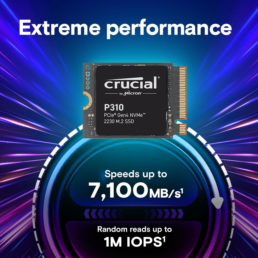 Crucial P310 2TB M.2 2230 SSD, PCIe Gen4 NVMe, Up to 7,100MB/s, Ideal for Steam Deck, ASUS ROG Ally, MSI Claw, Mini PCs & Ultrabooks, Solid State Drive - CT2000P310SSD2