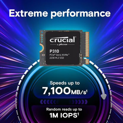 Crucial P310 2TB M.2 2230 SSD, PCIe Gen4 NVMe, Up to 7,100MB/s, Ideal for Steam Deck, ASUS ROG Ally, MSI Claw, Mini PCs & Ultrabooks, Solid State Drive - CT2000P310SSD2