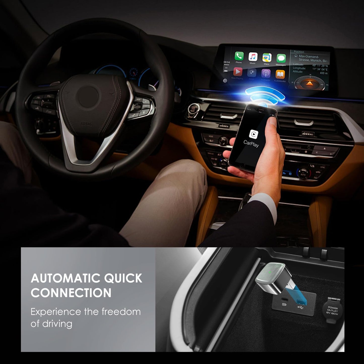 RTGRNKY Mini Wireless Carplay Adapter for iPhone &Android Auto with Extension Cable Type C Caplay Wireless Adapter,Plug & Play Easy and Stable Connection Carplay for Apple & Android Auto