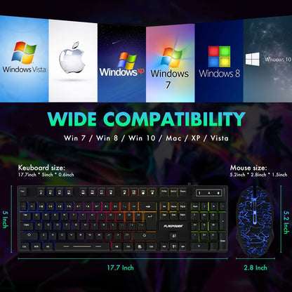 FLAGPOWER RGB Gaming Keyboard and Breathing Mouse Combo, Adjustable Breathing Backlit Mechanical Feeling Keyboard with 4 Colors 4800DPI Backlight Mouse for PC Laptop Computer Game and Work