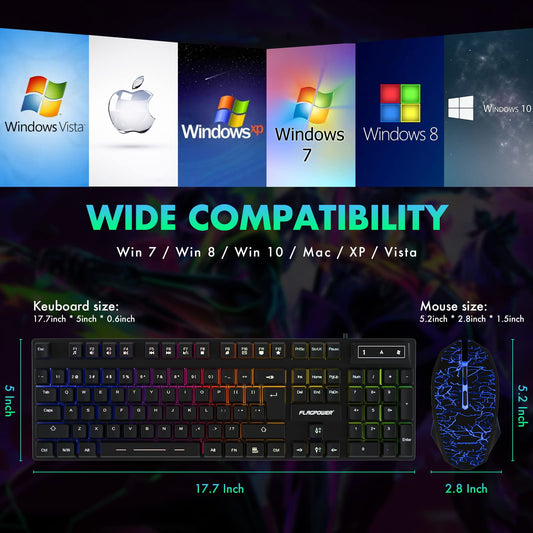 FLAGPOWER RGB Gaming Keyboard and Breathing Mouse Combo, Adjustable Breathing Backlit Mechanical Feeling Keyboard with 4 Colors 4800DPI Backlight Mouse for PC Laptop Computer Game and Work