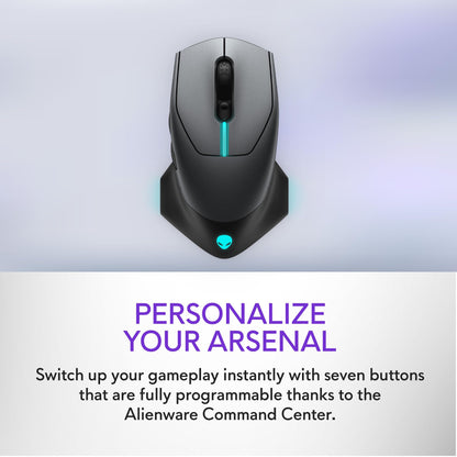 Alienware Wired/Wireless Gaming Mouse AW610M - 16000 DPI Optical Sensor, 350 Hour Rechargeable Battery, 7 Buttons, 3-ZONE 16.8m AlienFX RGB Lighting, Ergonomic - Dark Side of the Moon