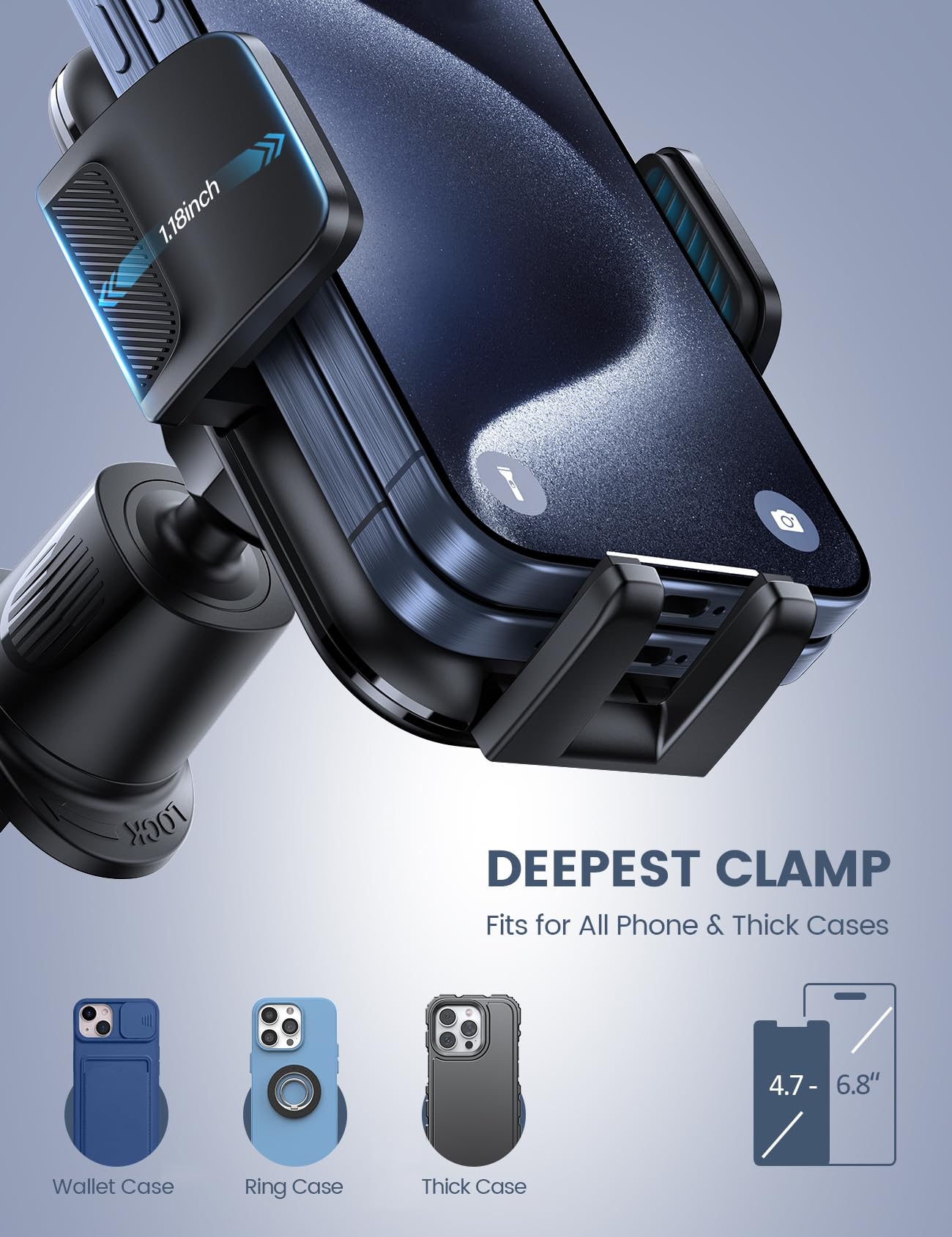 Lamicall 2025 Wider Clamp & Metal Hook Car Phone Holder Vent [Thick Cases Friendly] Phone Holders for Your Car Mount Automobile Hands Free Cradle Air Vent for iPhone 17 16 15 14 13 Pro Max Smartphone