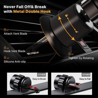 Miracase Phone Holders for Your Car with Metal Hook Clip, Air Vent Cell Phone Stand Car Mount, Universal Automobile Cradle for Garmin GPS Fit iPhone Android and All Smartphones, Dark Black