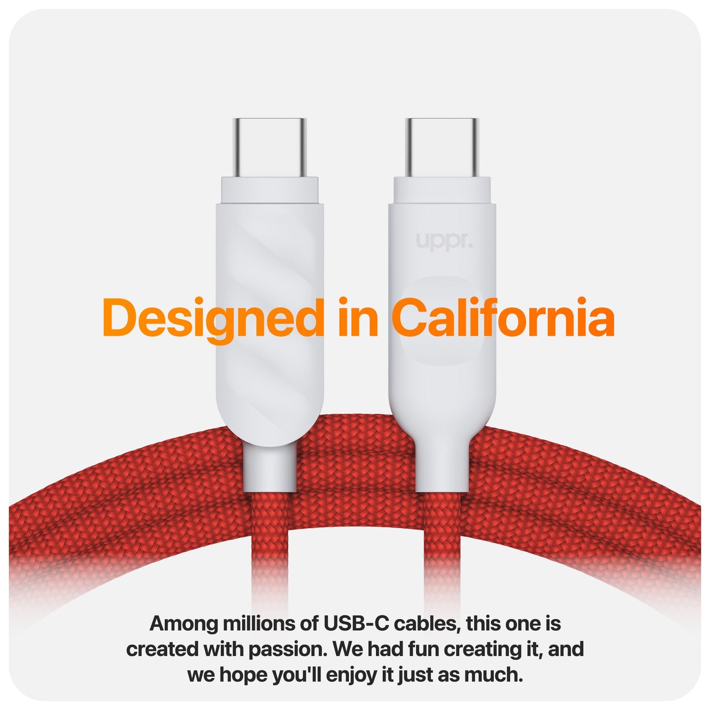 UPPERCASE Designs Premium Braided USB-C to USB-C Cable, Fast 60W Charging, Compatible with iPhone 15 16 iPad MacBook Carplay, 2 Pack, Red/White, 1m (3.3 Ft)